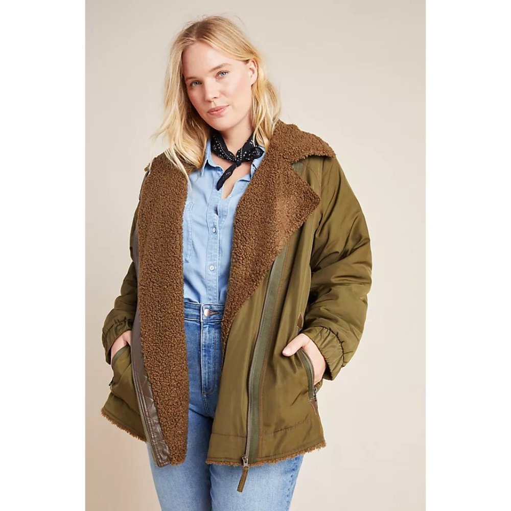 Anthropologie Sherpa Lined Parka jacket L EUC